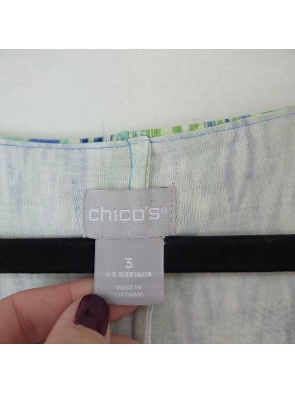 Chico's Maxi Dress Green Ikat Print Stretch Jersey Knit Women's 16/18 - Picture 8 of 10